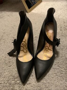 Sam Edelman Black Pointed Mary Jane Strap Pumps